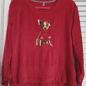 Velour sweatshirt with puppy Size M red in color